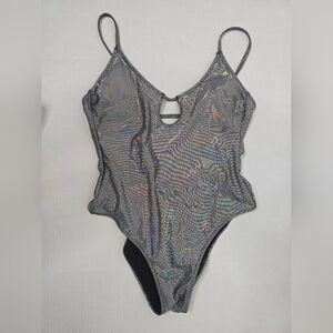 No Boundaries Silver Holographic One-Piece Swimsuit